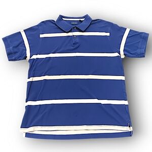 Izod Mens XL Blue with White Stripes Short Sleeve Polo Shirt